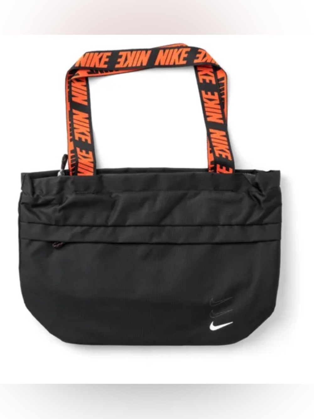 Nike Black Essentials Tote with Orange Logo Straps and White Swoosh